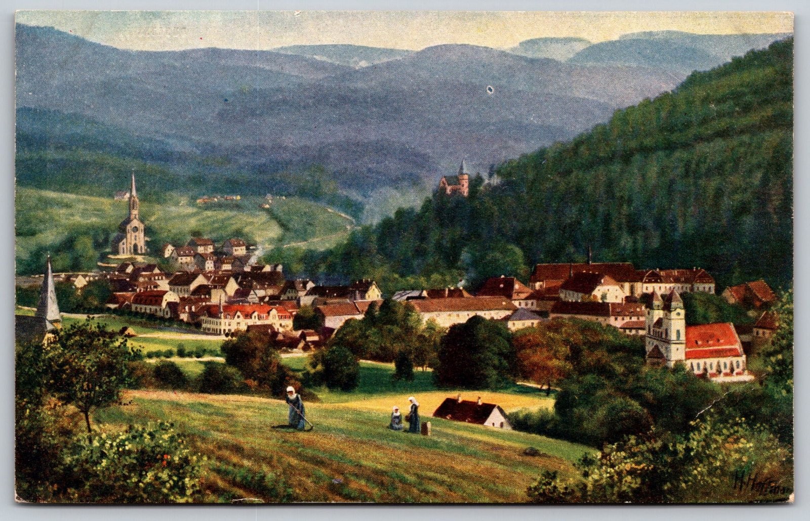 Lichtental bei Baden-Baden Germany Town View Church Castle Postcard PC413