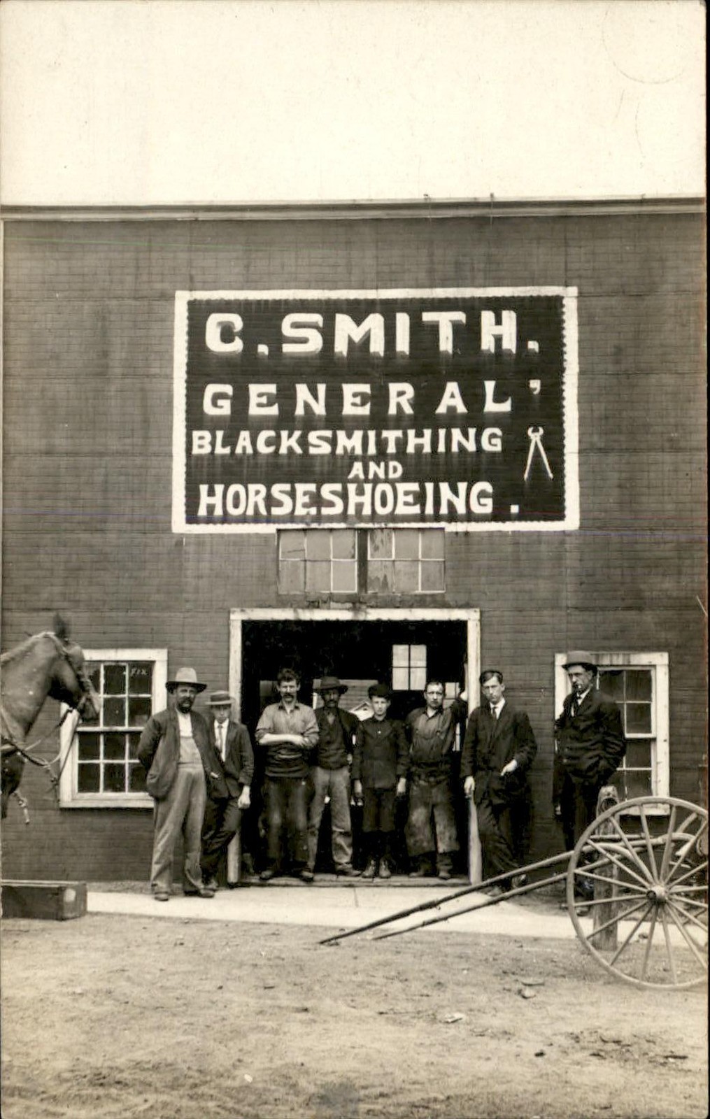 Unidentified Blacksmith shop group portrait Occupation c1910s RPPC bhn