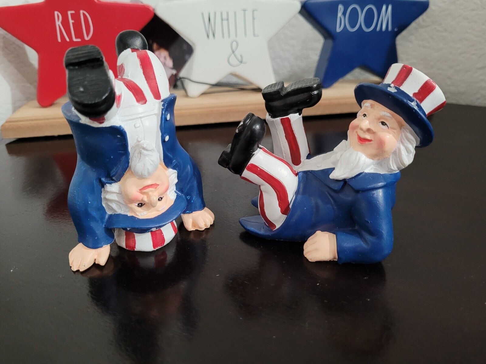 2pc Patriotic 4th of July Uncle Sam Red White Blue Resin Figurine Decor 3\