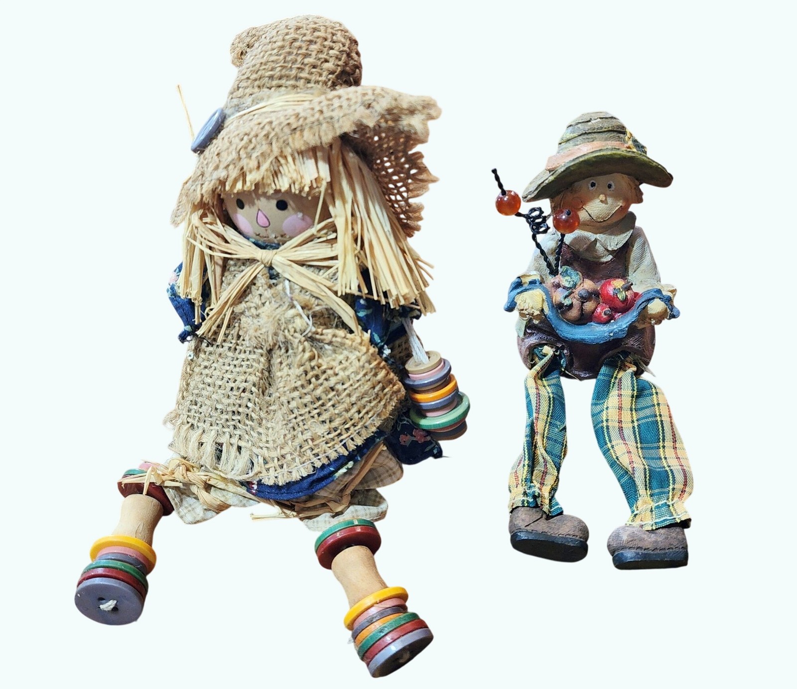 2 Rustic Scarecrow Shelf Sitters Fall Autumn Thanksgiving Decor