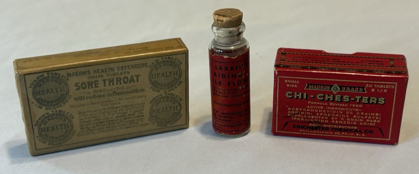 VINTAGE AIDS Carter\'s Little Liver Pills & MASONS SORE THROAT & CHI-CHES-TERS VINTAGE AIDS Carter\'s Little Liver Pills & MASONS SORE THROAT & CHI-CHES-TERS