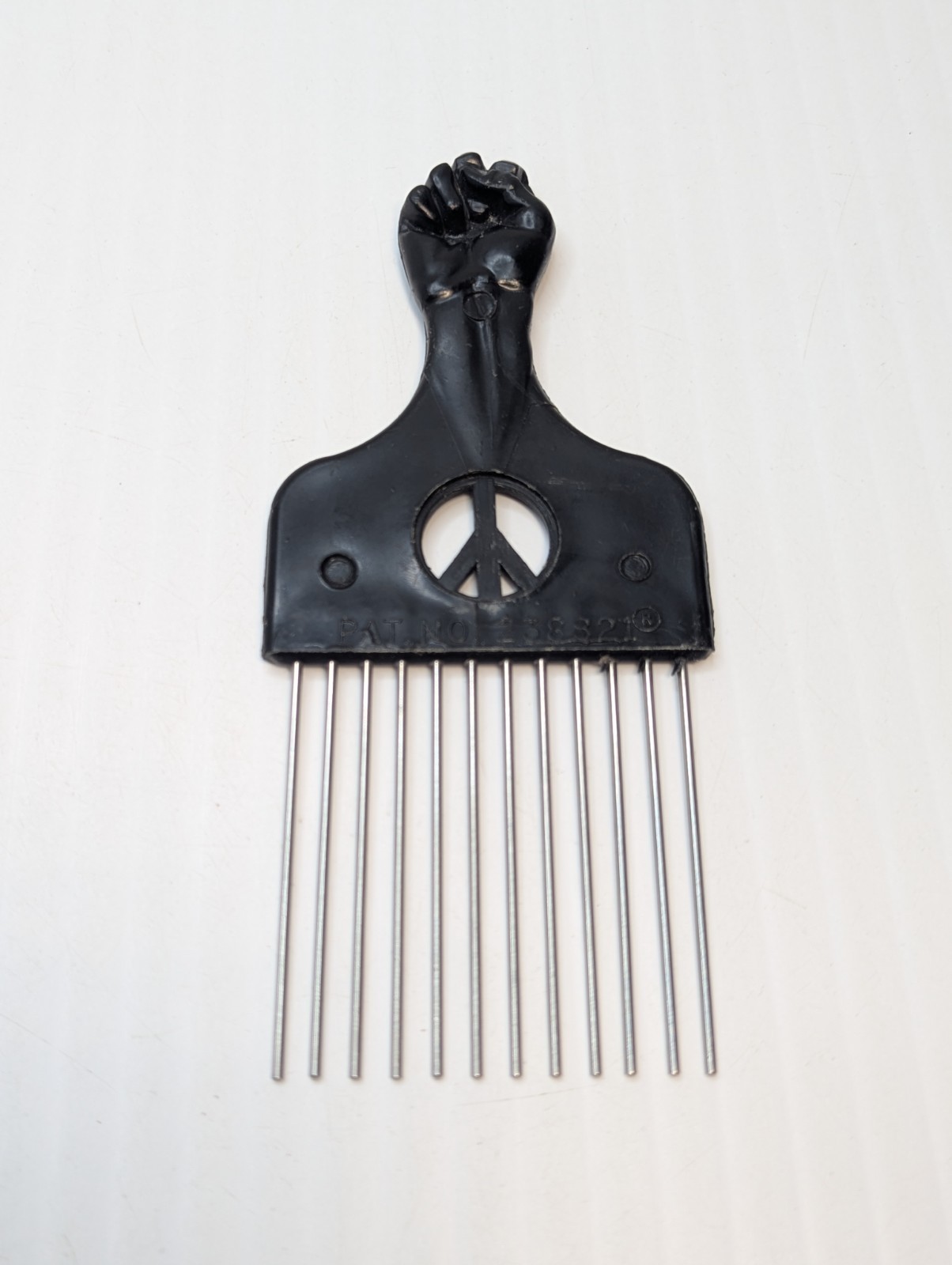 Vtg 1970\'s Afro Comb Hair Pick Raised Fist Peace Symbol Black Power Steel Tooth