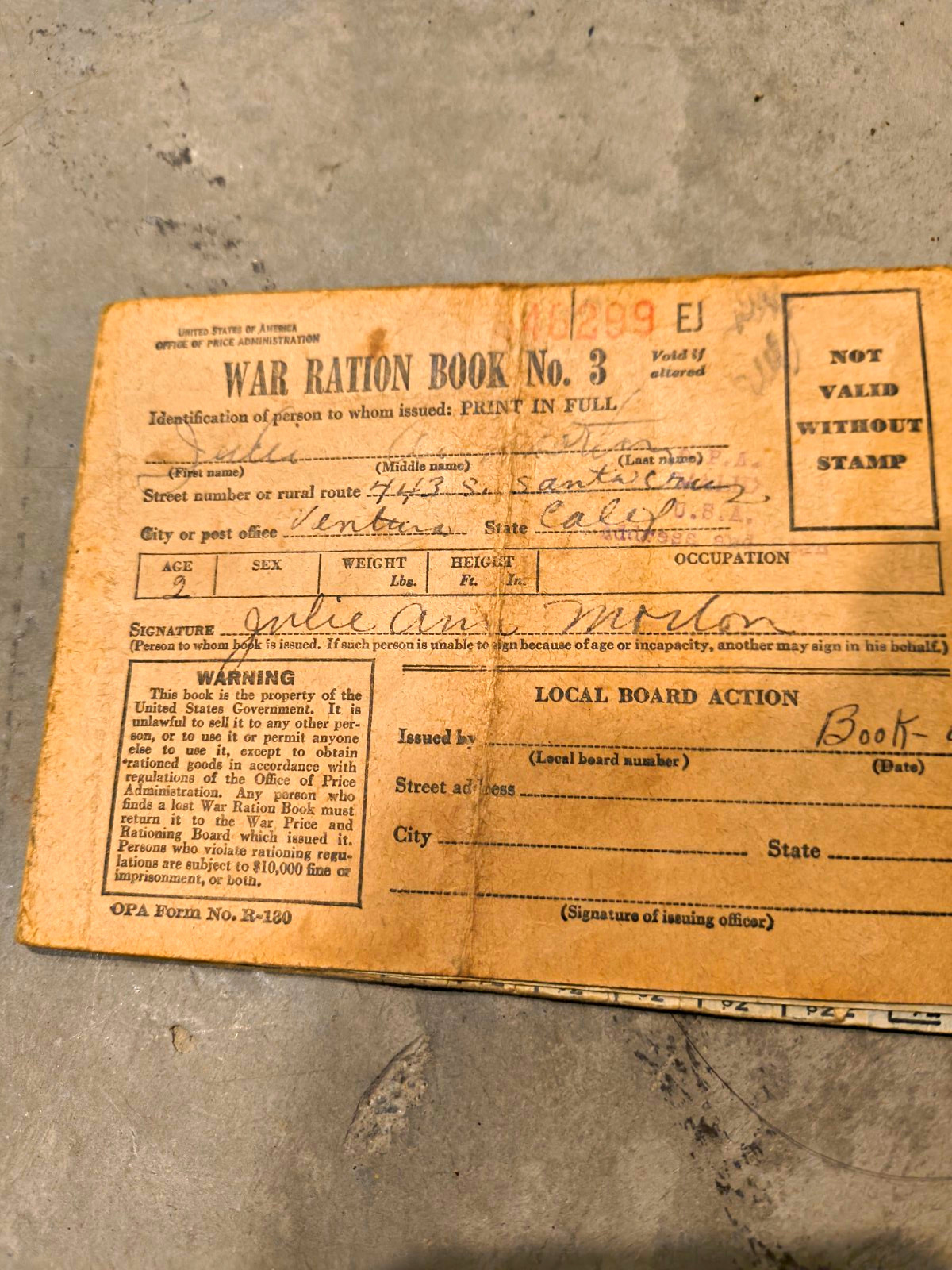 WWII US War Ration Book No. 3 Original with Ration Stamps/Coupons