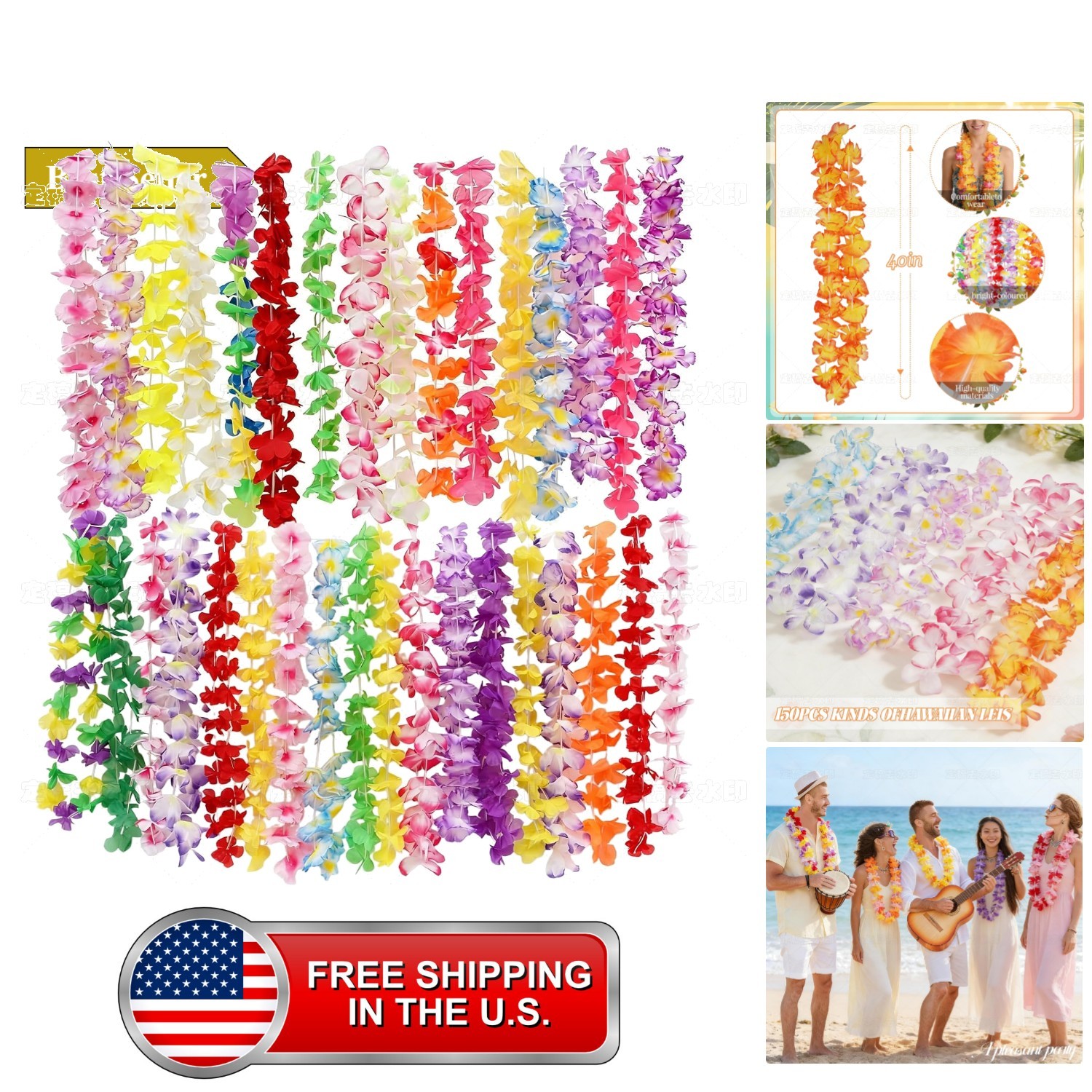 150pcs Hawaiian Leis Bulk, Silk Flower Lei Necklaces for Luau Party, Colorful...