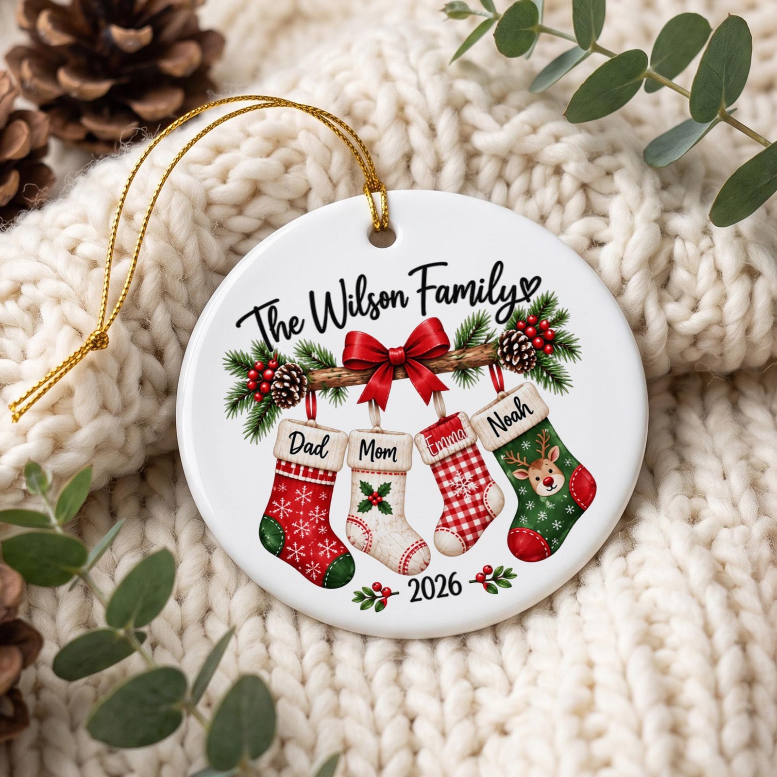 Personalized Family Ceramic Ornament 2026 Custom Family Name Christmas Gift