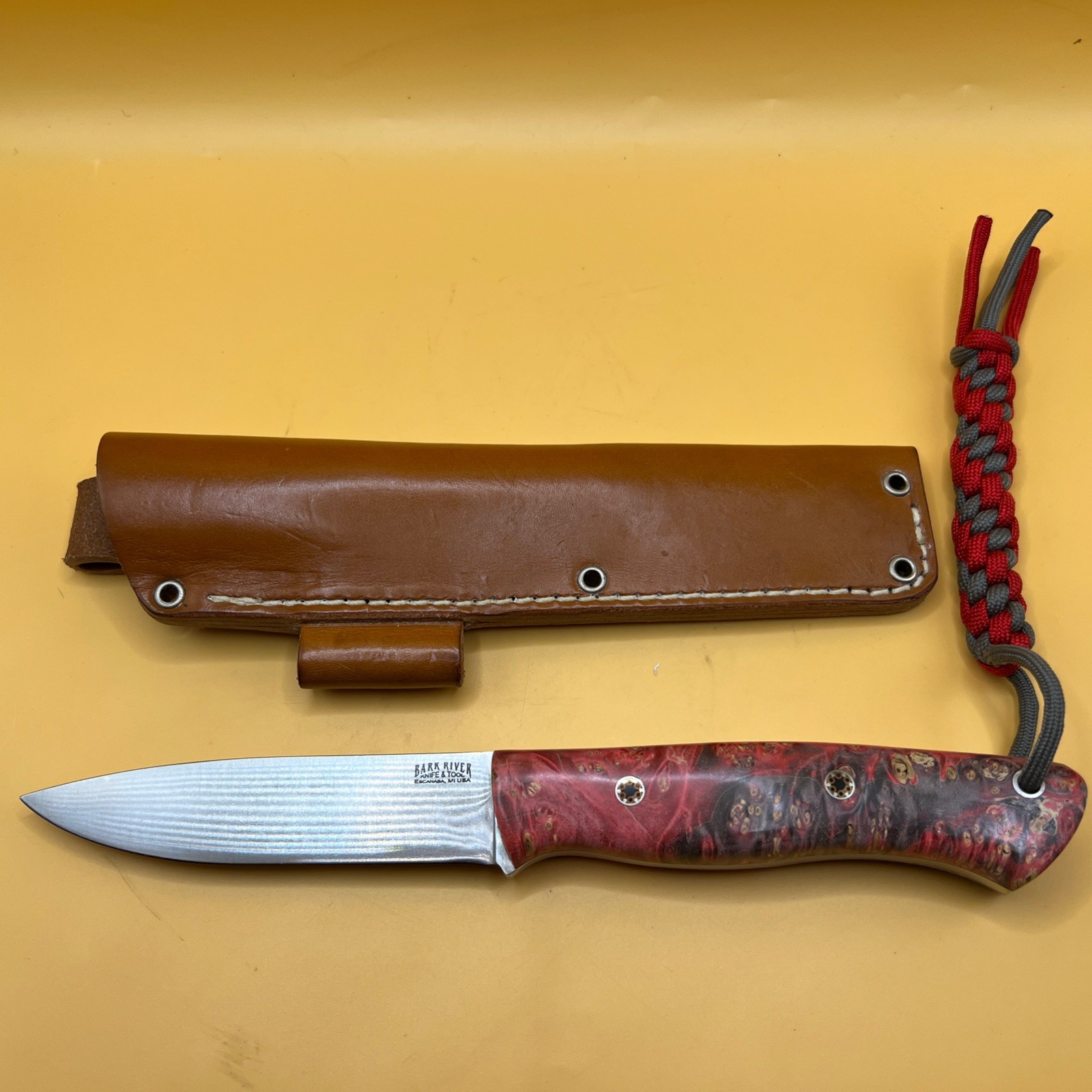 BARK RIVER KNIFE & TOOL AURORA A-2 Black & Scarlet Burl Mosaic Pins NEW in Box 