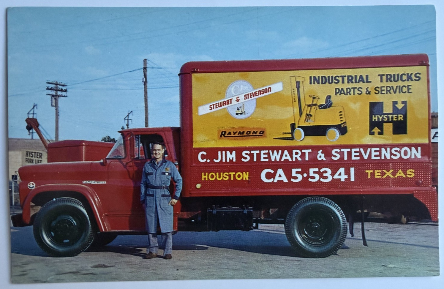 c1950s C Jim Stewart Stevenson Houston Texas Postcard Forklift Hyster Truck 