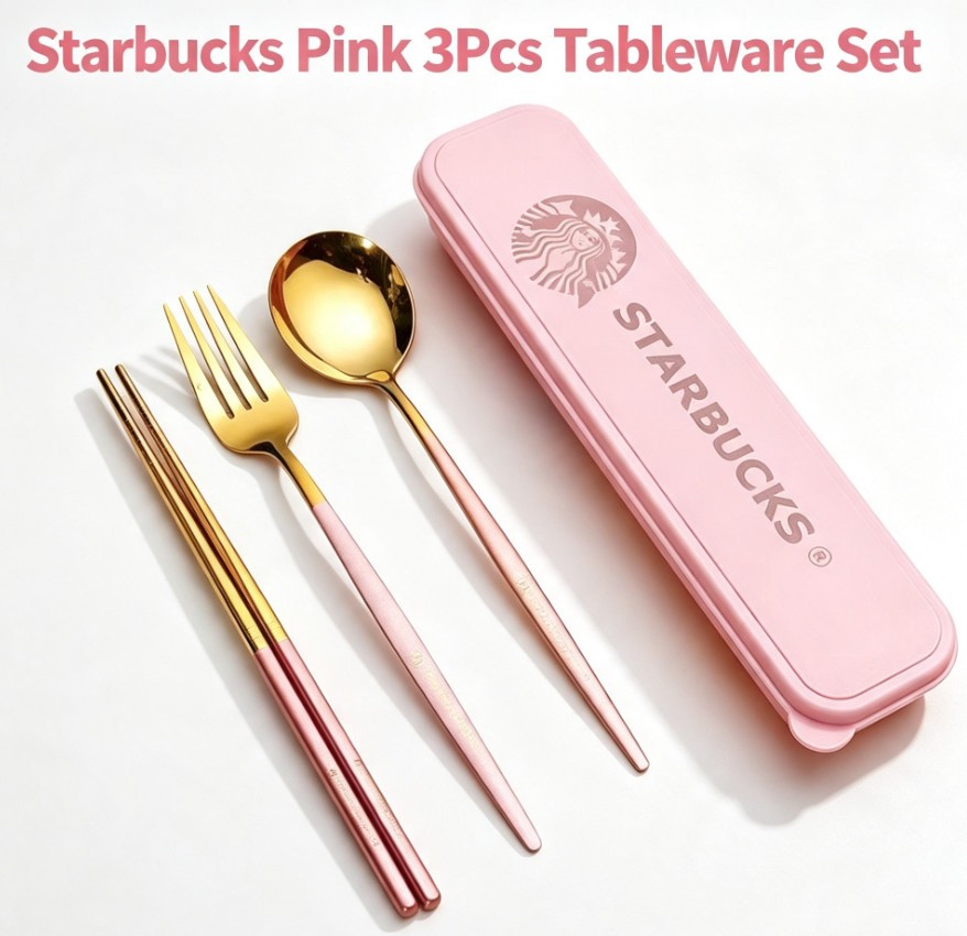 Starbucks Portable 3-Piece Tableware Set Chopsticks Fork Spoon With Storage Box