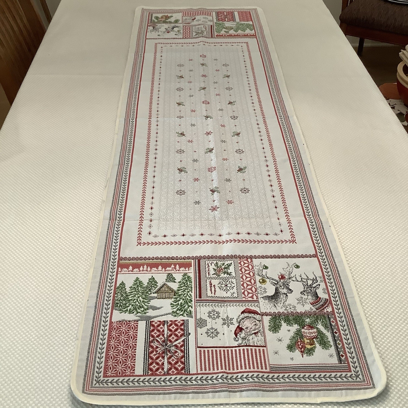 Vintage Tissus Toselli Nice France Jacquard Christmas Table Runner Patchwork