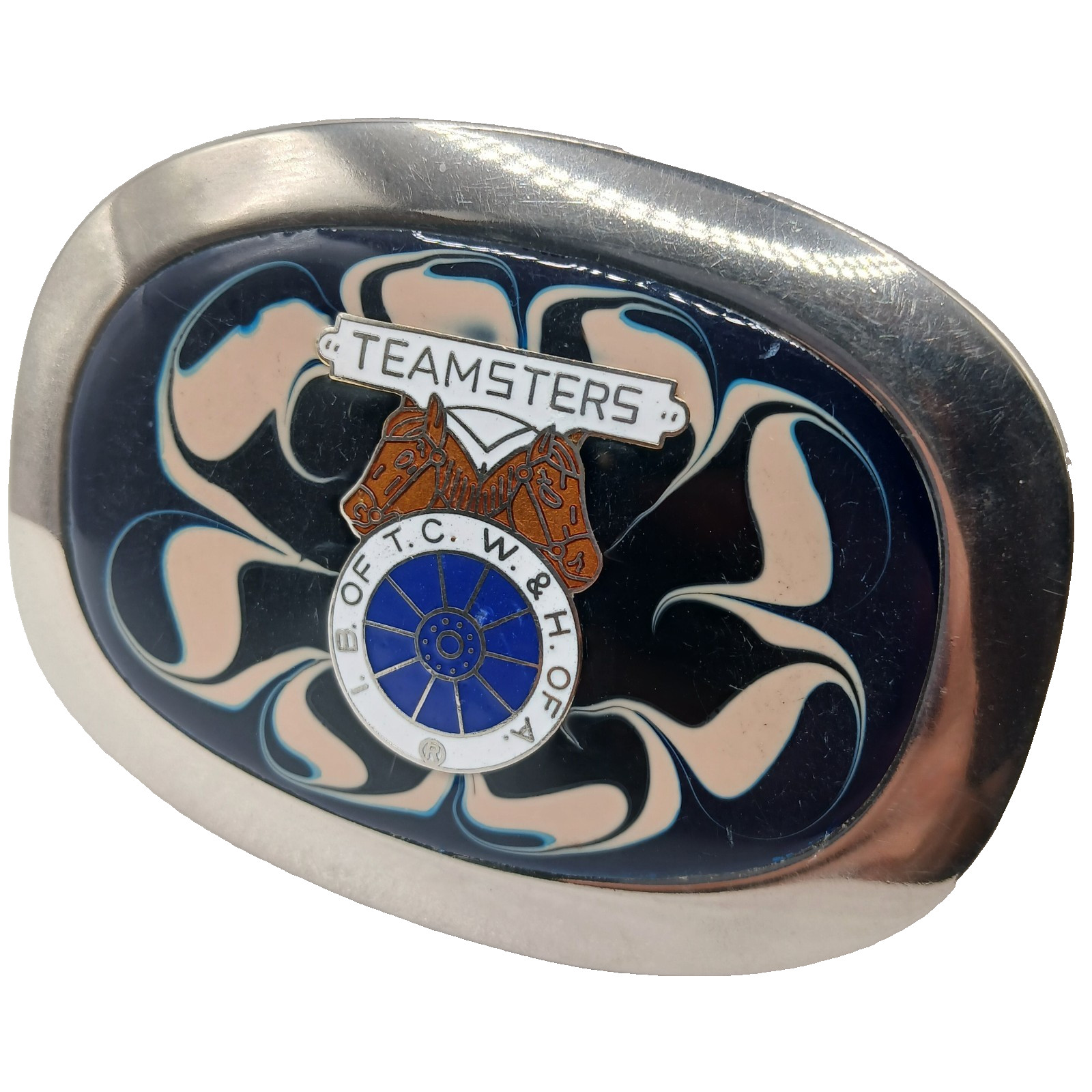 Vintage Teamsters Union Belt Buckle I.B. OF T.C. W.&H. OF A. 1970's Enamel