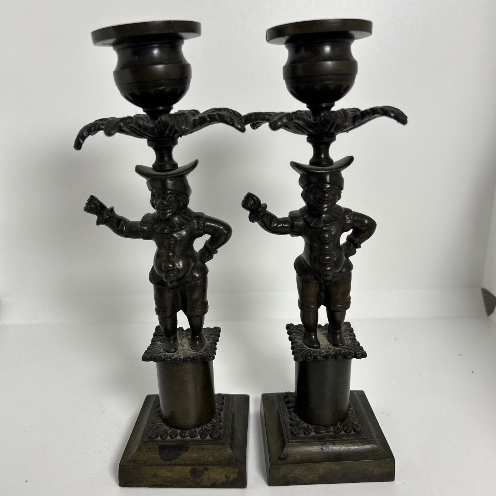 Superb Vintage Harlequin Candlestick w/ Bobeche Bronze? Made in Italy