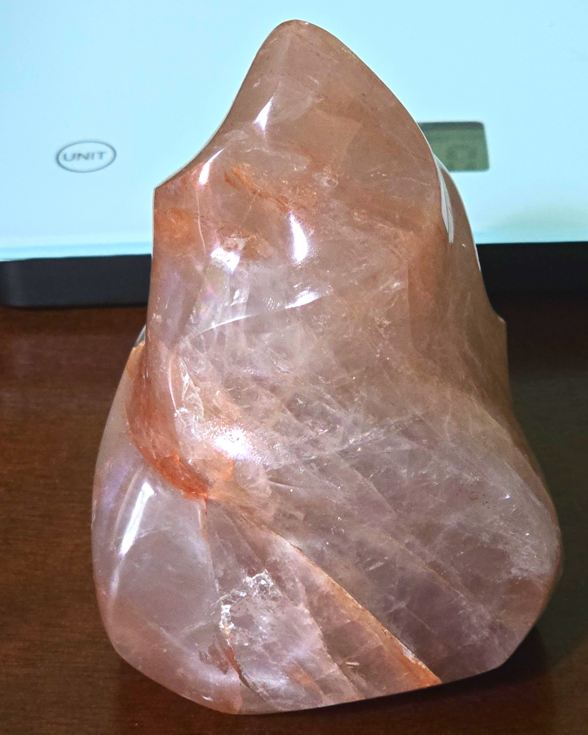 Polished Fire Quartz Flame, 5.06 x 3.24 x 2.39 in and 1lb 14.5oz.