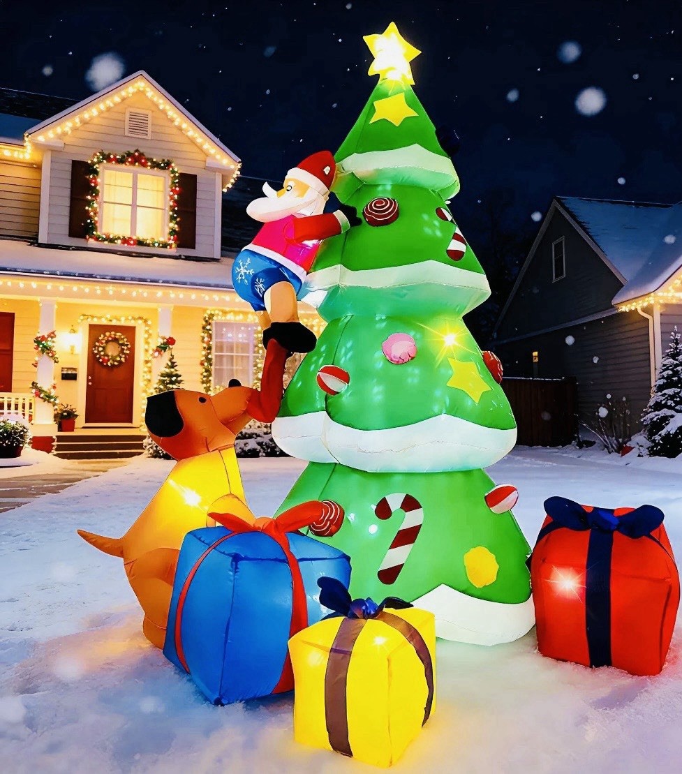 7FT Inflatable Christmas Tree With Santa,Dog,Presents & Built-In LED’S