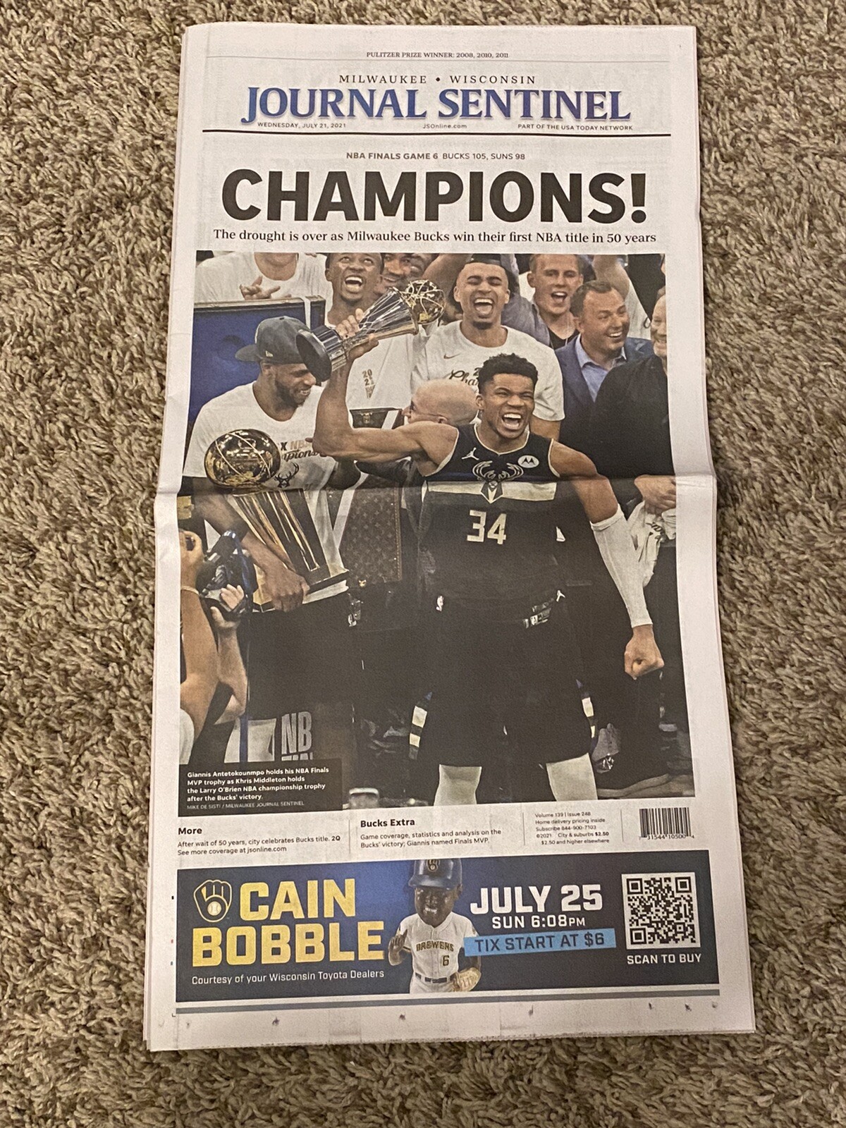 Giannis Antetokounmpo Journal Sentinel 7 - 2021 Newspaper Milwaukee Bucks Champs Giannis Antetokounmpo Journal Sentinel 7 - 2021 Newspaper Milwaukee Bucks Champs