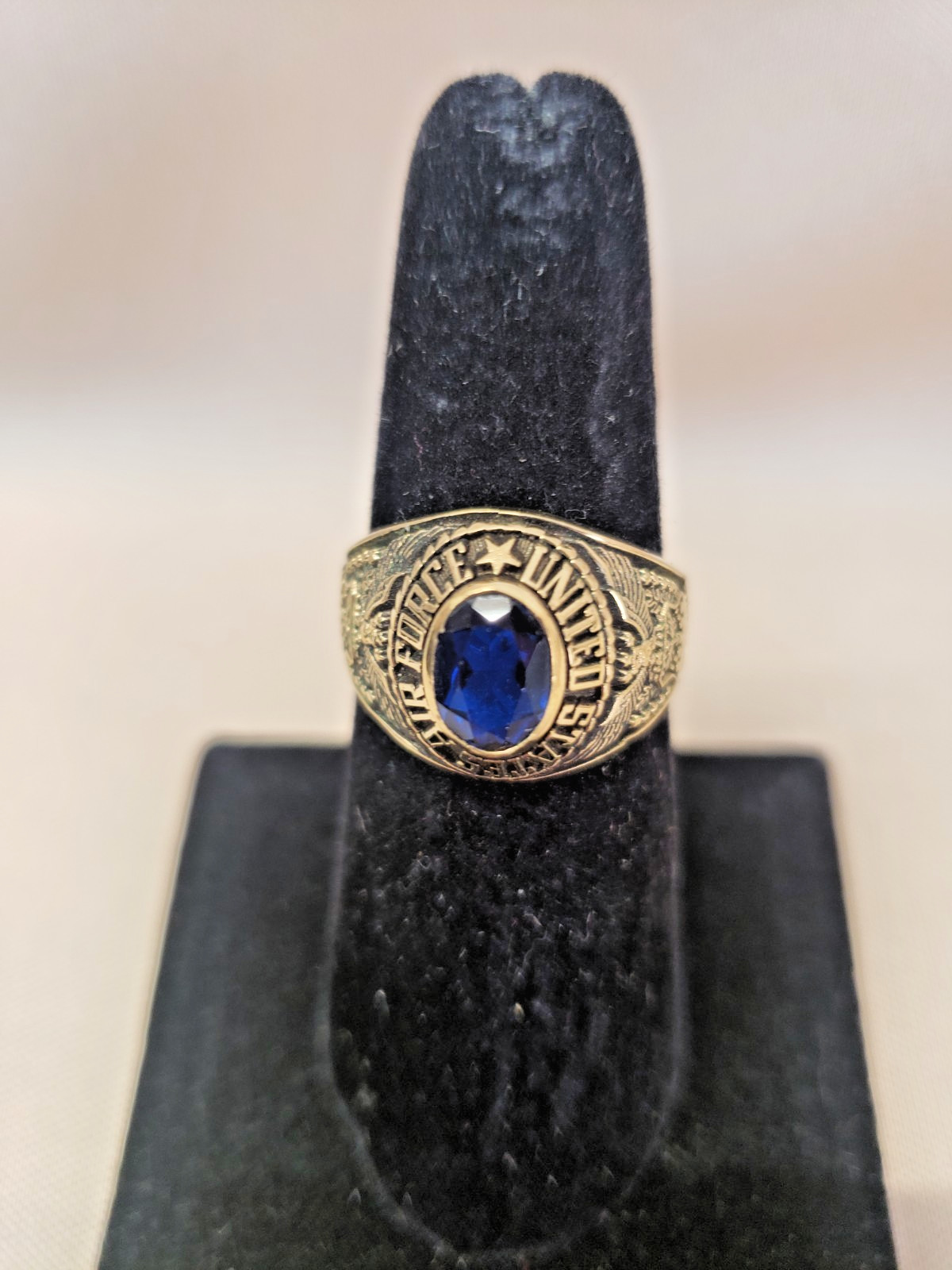 Sterling Silver Vermeil Blue Sapphire United States Air Force Ring 1947 Size 7.5