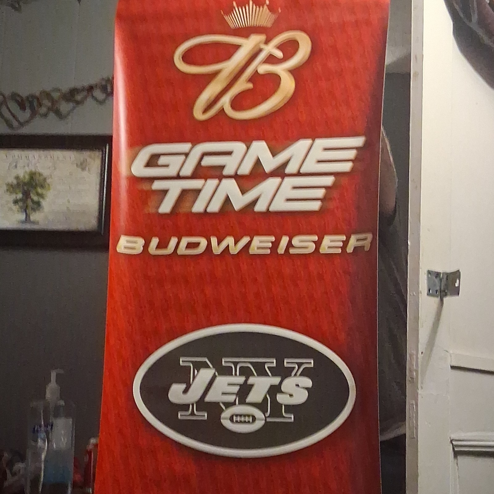 :Vintage 6ft Budweiser Game Time New York Jets Vinyl Bar Banne