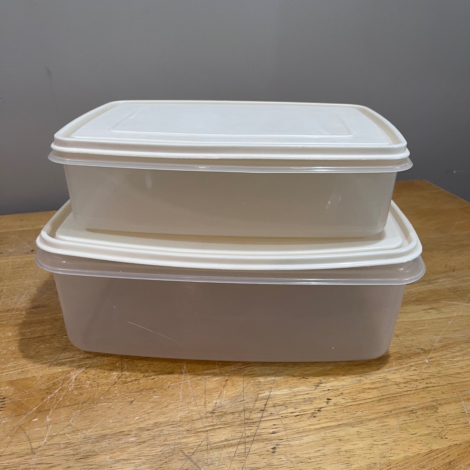 Vtg Rubbermaid Servin Saver Food Storage Containers #7 & 8 Almond Lids 90s