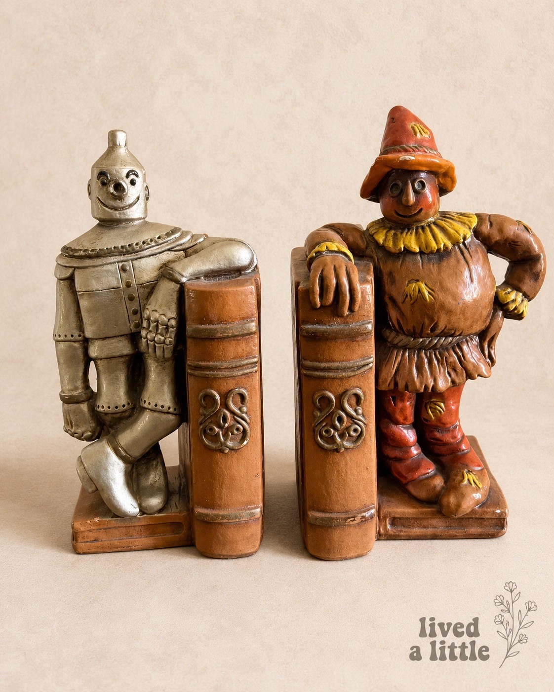 Vintage 1971 Progressive Art Wizard of Oz Bookends Tin Man Scarecrow Rare
