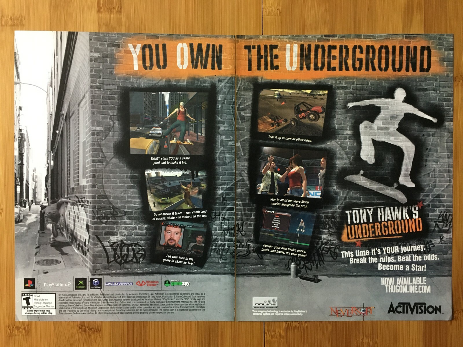 Tony Hawk's Underground PS2 Playstation 2 2003 Vintage Print Ad/Poster Official