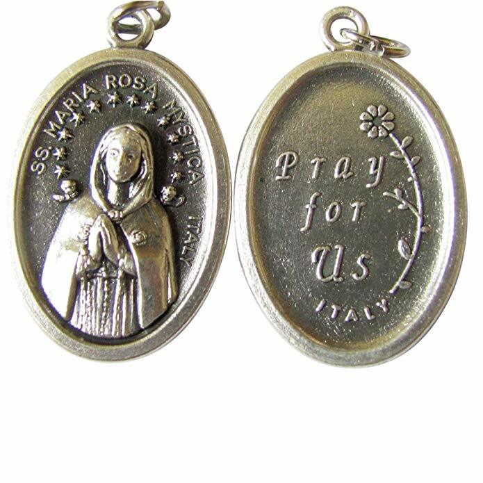 Mystic Rose Maria Rosa Mistica Silver Oxidized Medal Blessed by His Holiness 