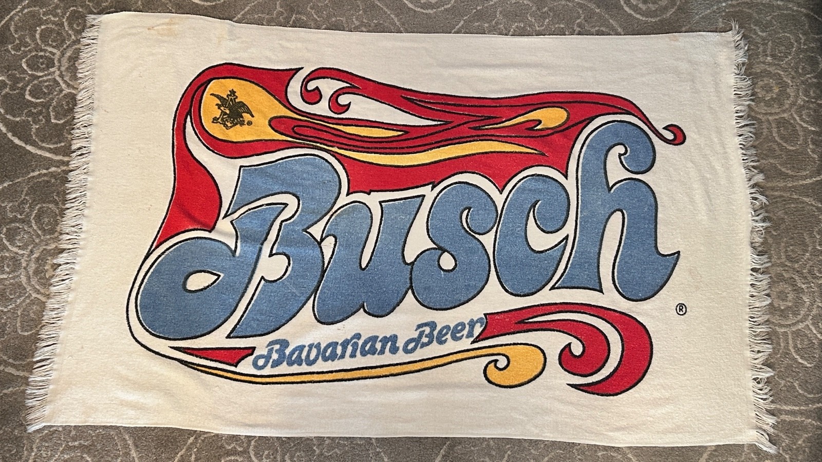 Vtg. Anheuser 1970s 60s  GROOVY Busch Bavarian Beer Sign BEACH TOWEL Psychedelic
