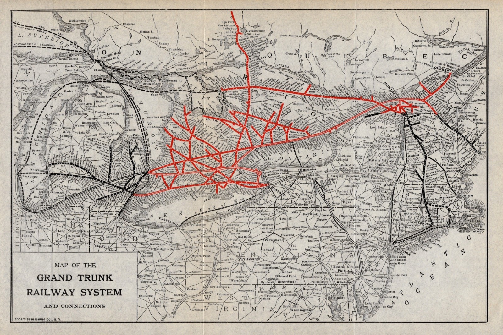 1922 Antique GRAND TRUNK System Railway Map Grand Trunk Pacific Railroad 3253