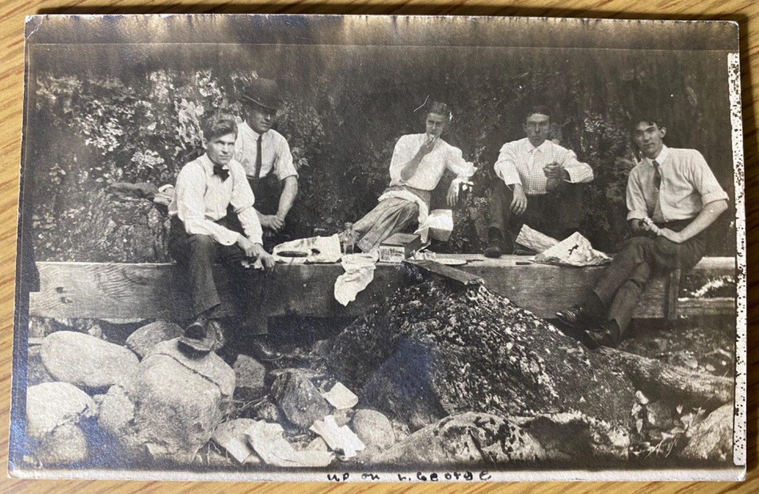 1907 RPPC Lake George New York Picnic Young Folk Real Photo Postcard Schenectady