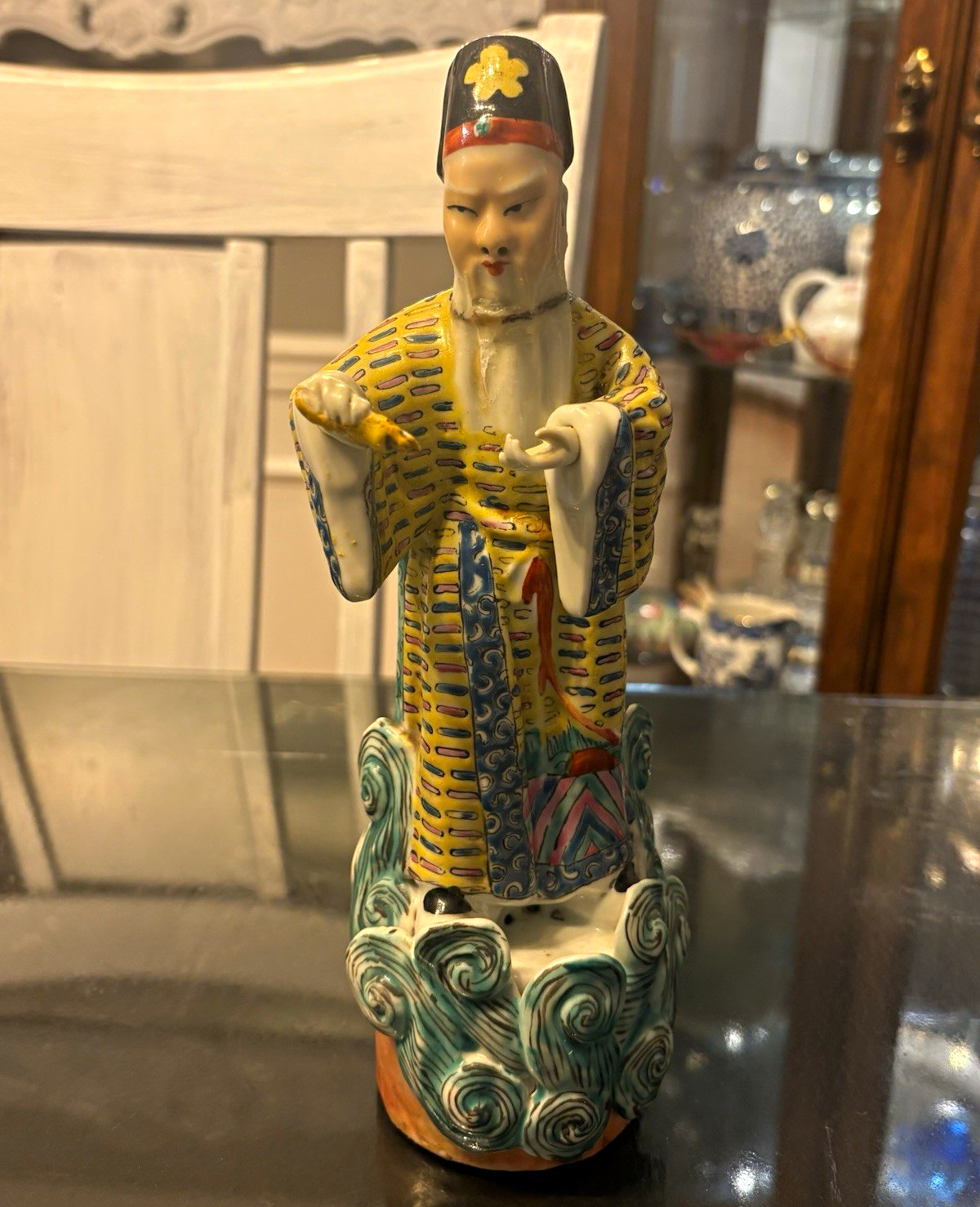 Vintage Hand-Painted Chinese Famille Rose Immortal / Scholar Porcelain Figurine