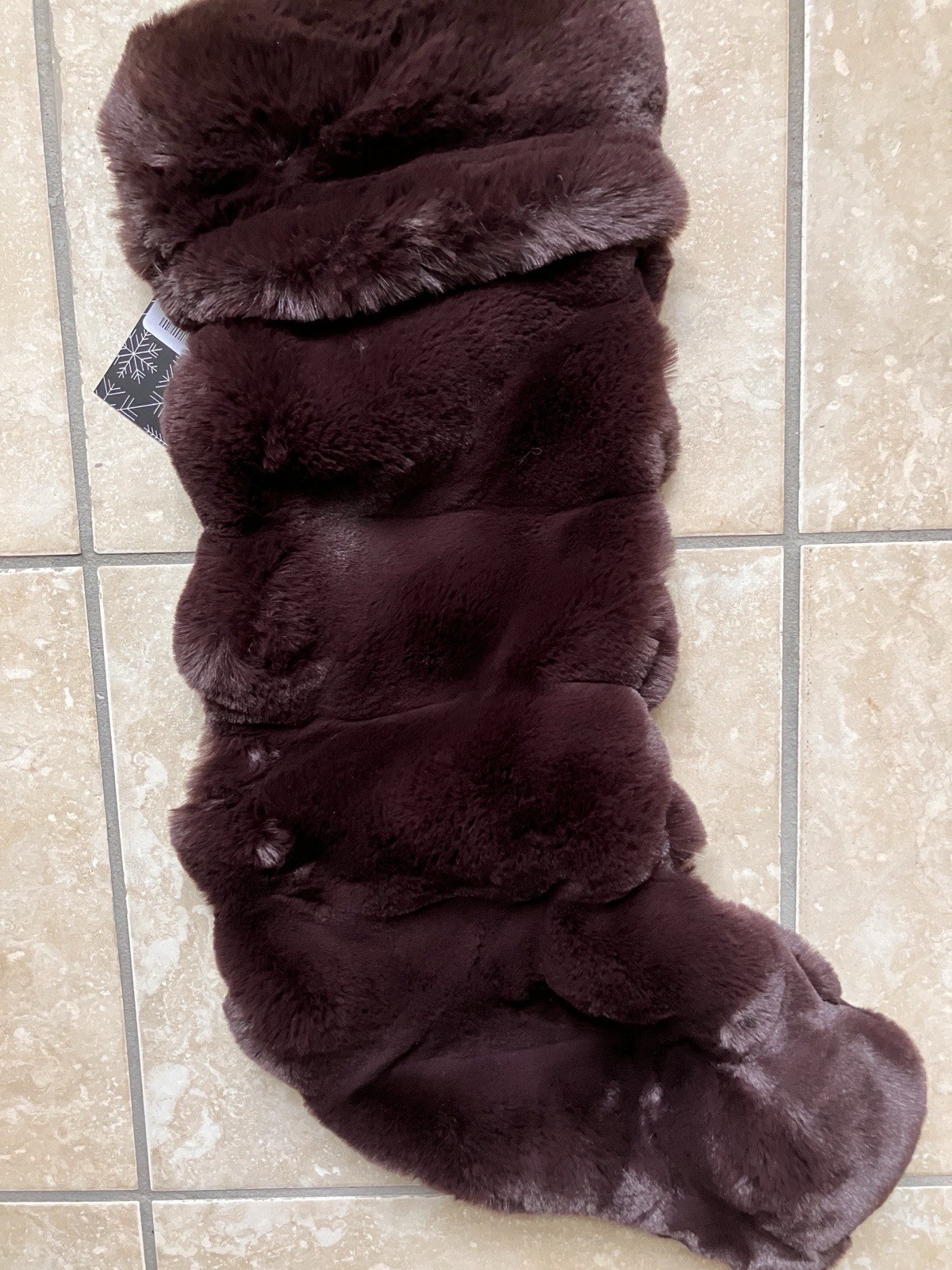 Tahari Christmas Stocking Cuffed Dark Brown Log Cabin Rustic Faux Fur 22” Long Tahari Christmas Stocking Cuffed Dark Brown Log Cabin Rustic Faux Fur 22” Long