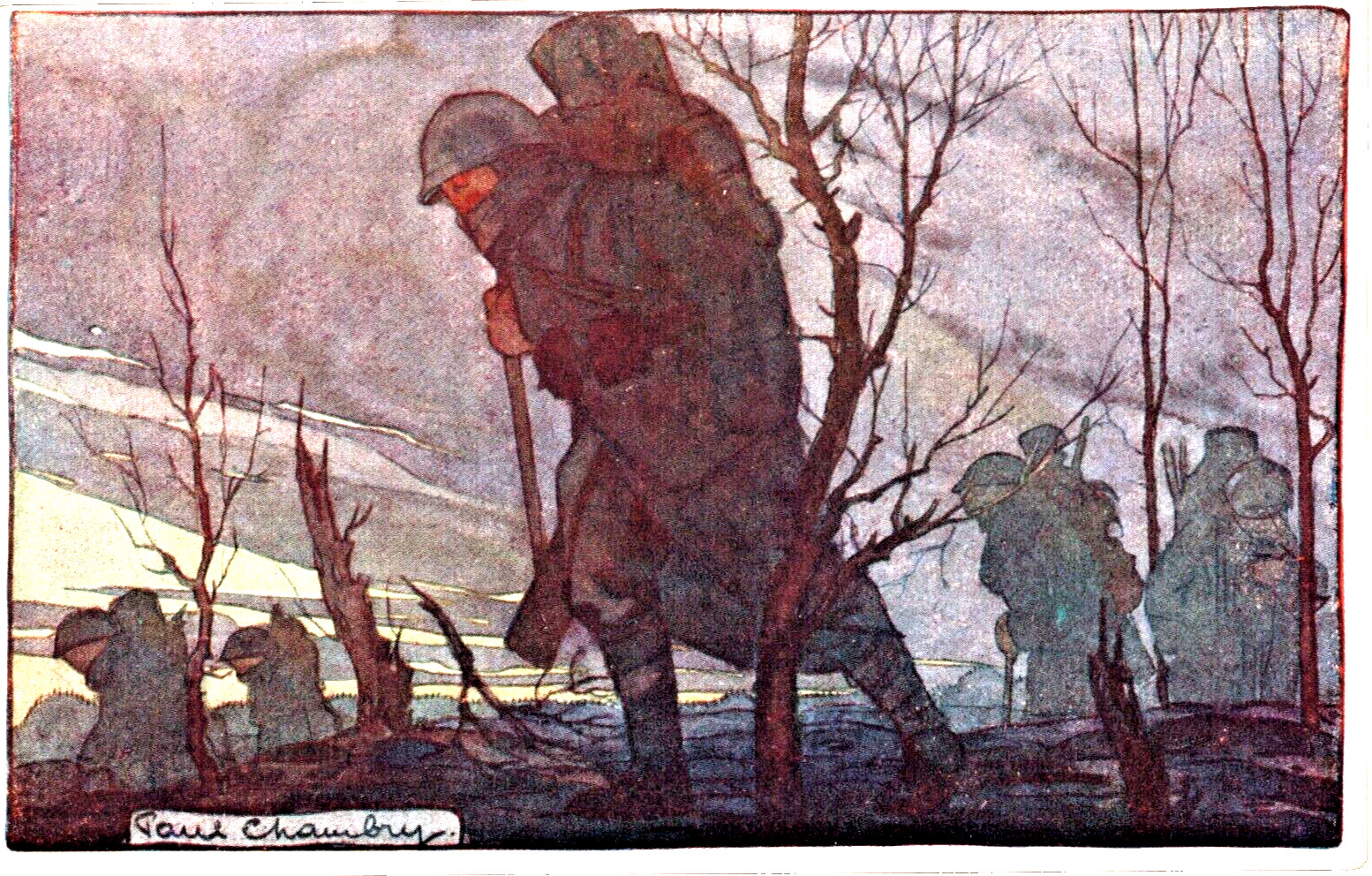 WW1 POSTCARD ARTIST SIGNED PAUL CHAMBRY - SOLDIERS - 1916