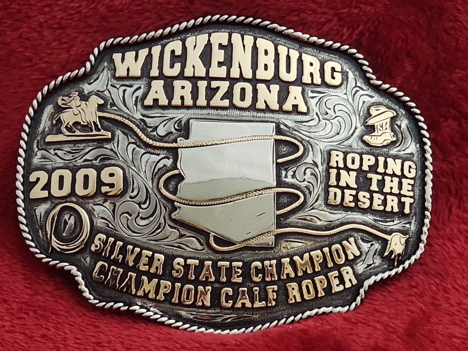 X~Treme Calf Roping Champion Trophy Belt Buckle☆WICKENBURG ARIZONA☆2009☆Rare☆205