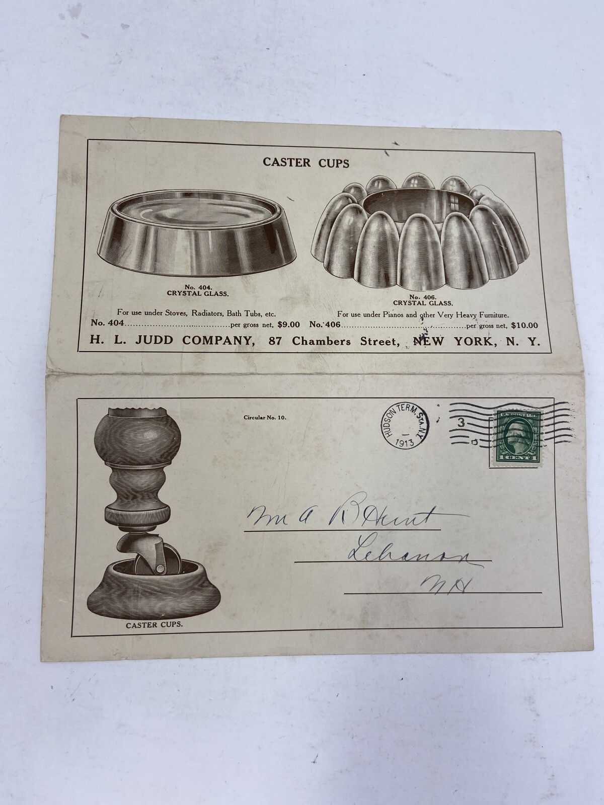 1913 H. L. Judd Company Advertising Fold Out Brochure Mailing Caster Cups