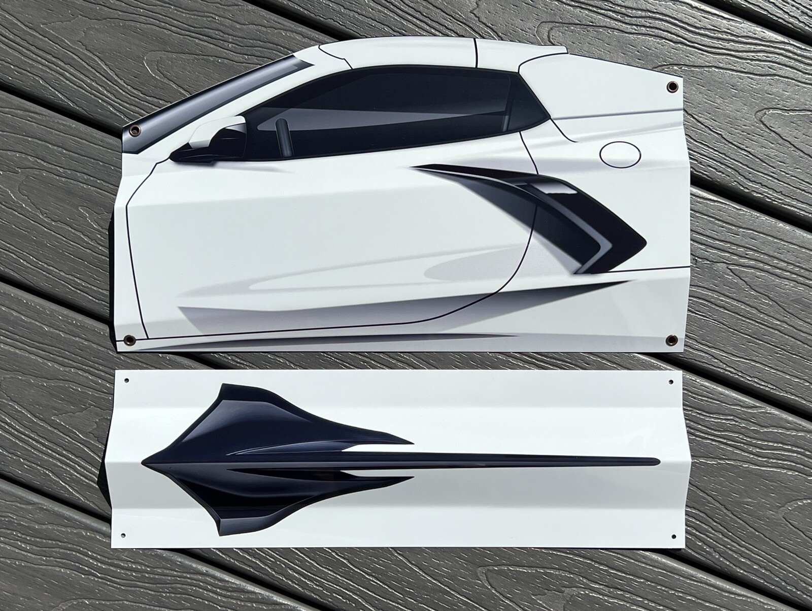 WOW Curved 2pc 3D Corvette C8 Stingray Side View Style Sign CHOOSE COLOR