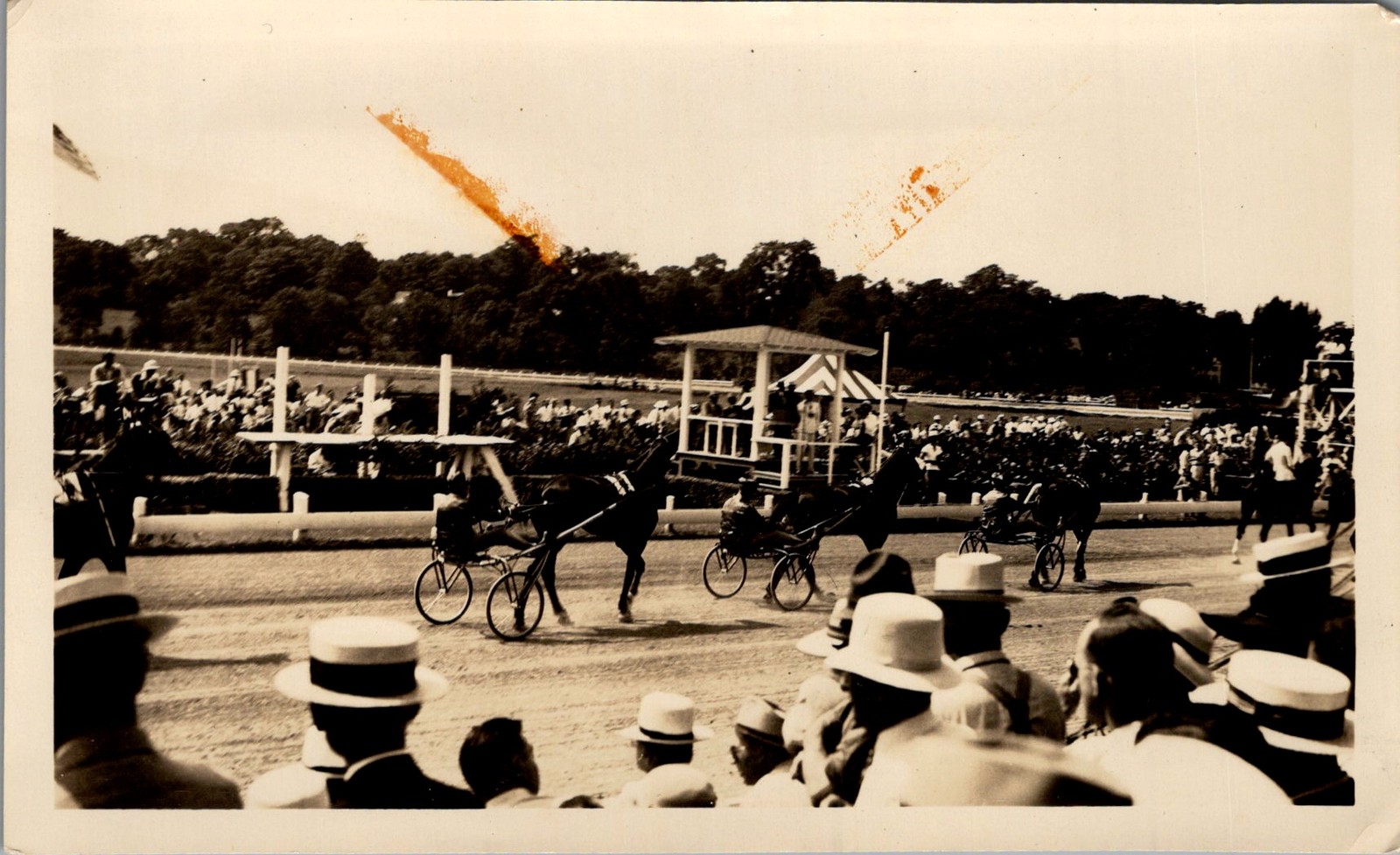 1938 Goshen Historic Race Track Photograph Harness Racing Sulky & Crowd NY