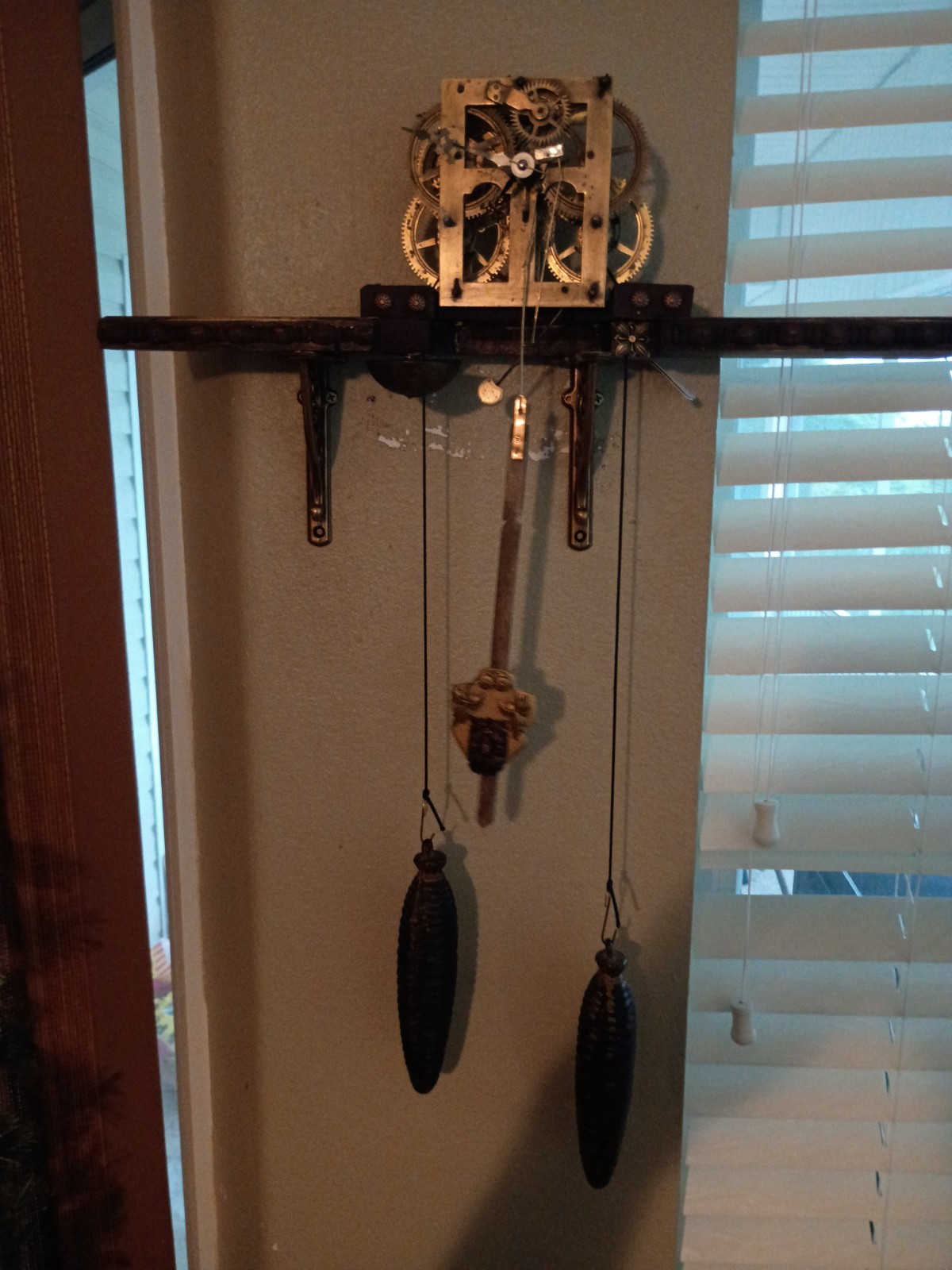 ANTIQUE SKELETON WEIGHT DRIVEN CLOCK..WORKING..READ PLEASE
