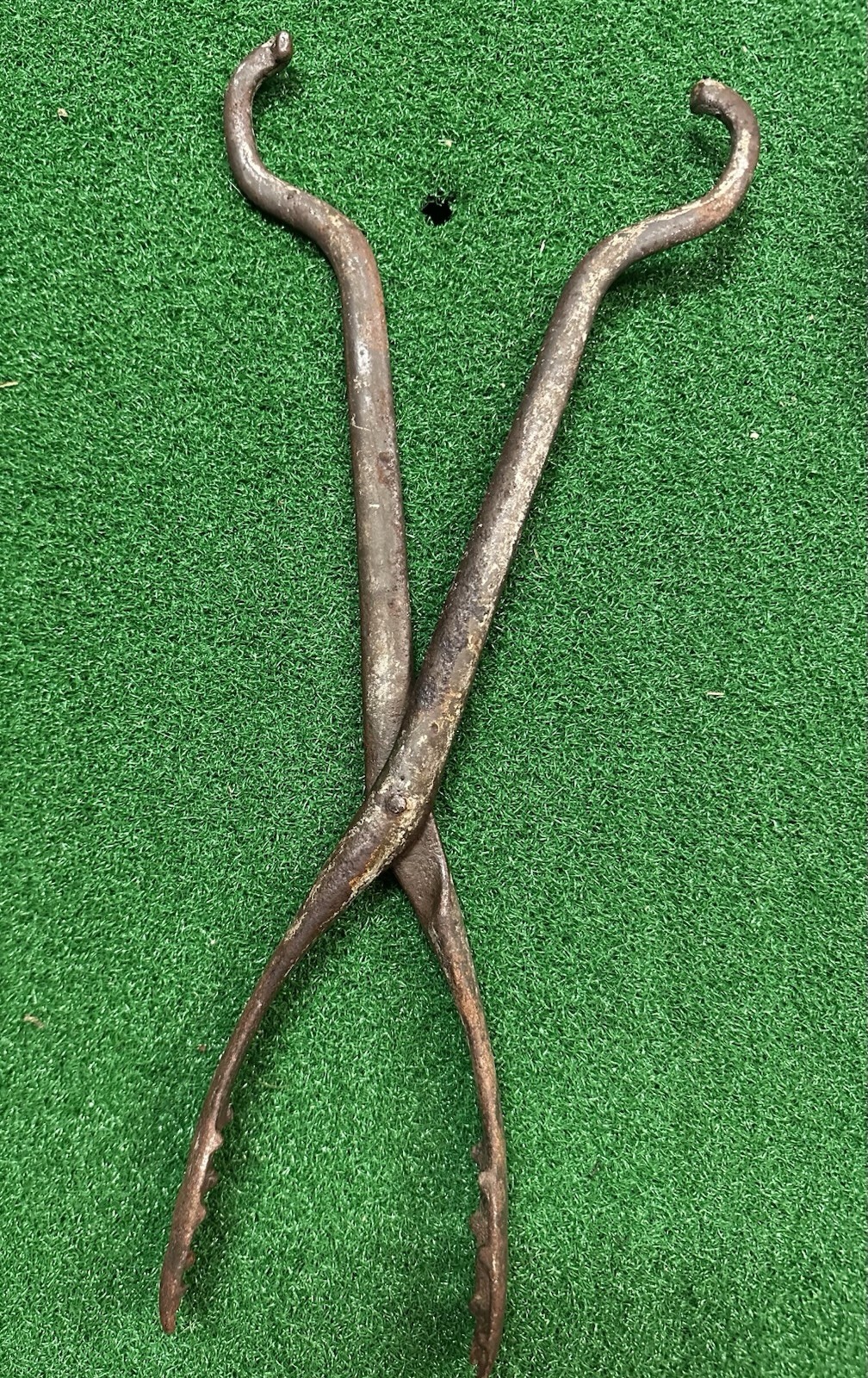 antique hand-forged iron Blacksmith Ember Tongs, pipe tongs, Ice Tongs, Unknown