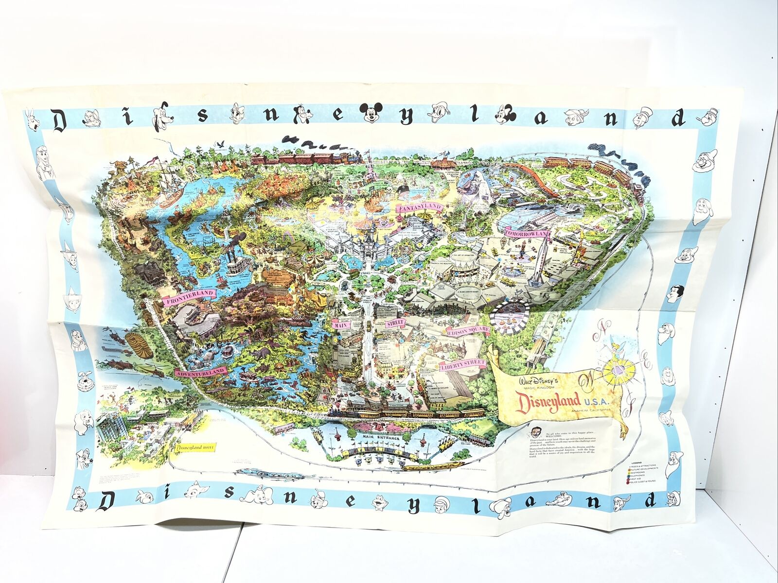 Vintage 1962 Disneyland Park Map  Color Tourist Wall Map 30”x 45”, Immaculate