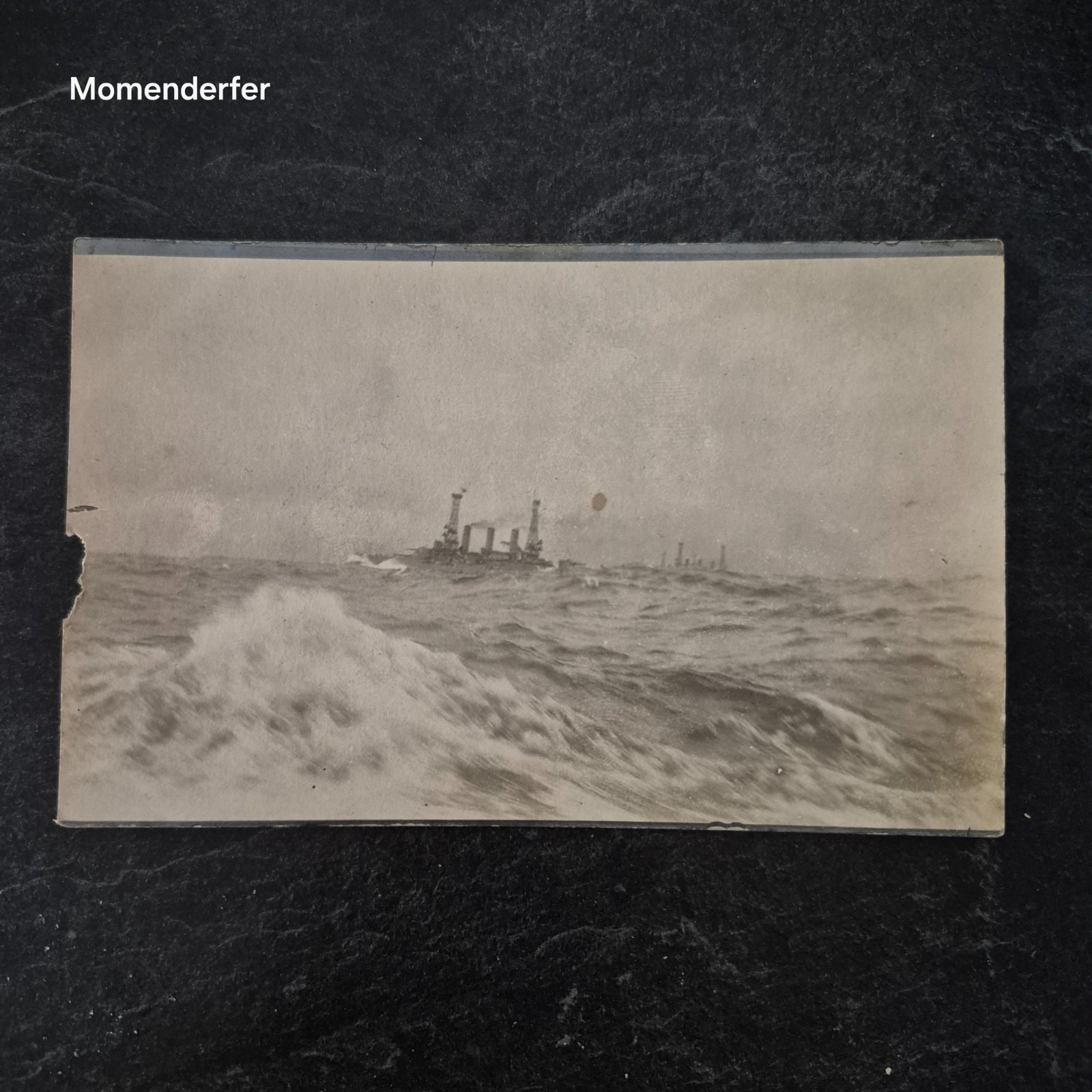 RPPC US Navy Battleship Cage Masts Heavy Seas Velox c1910s Real Photo Postcard