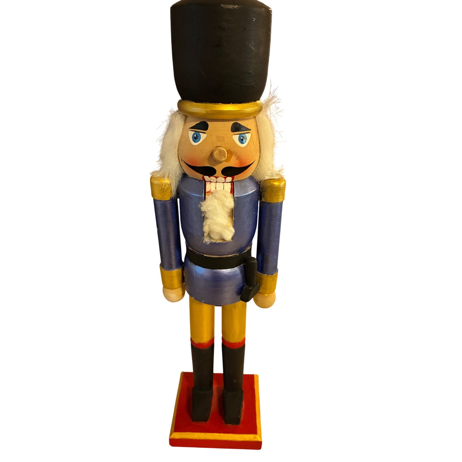 Vintage Wooden Soldier Nutcracker Blue Uniform Gold Accents Christmas Decor Good