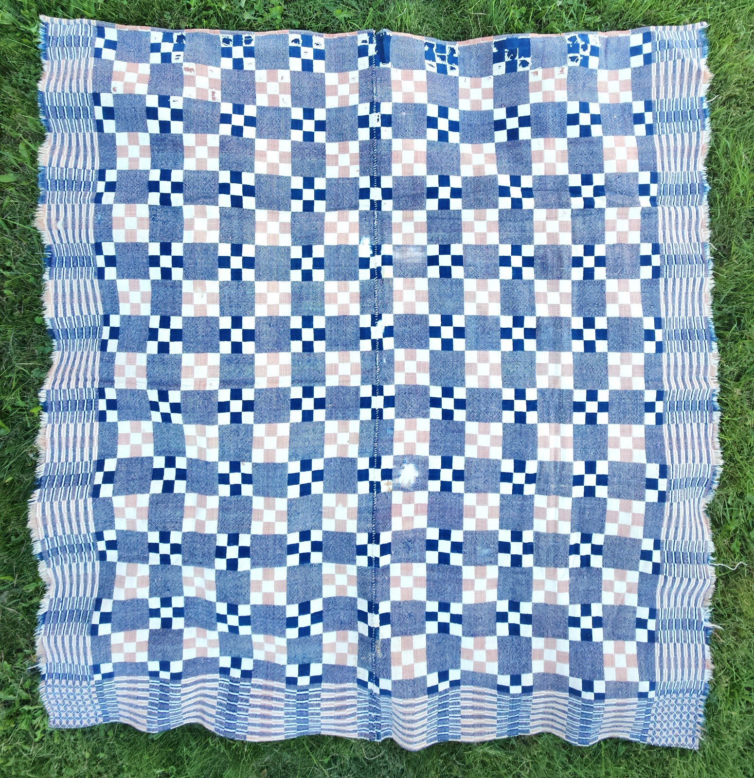 Antique Jacquard Coverlet hand-woven Textile 70