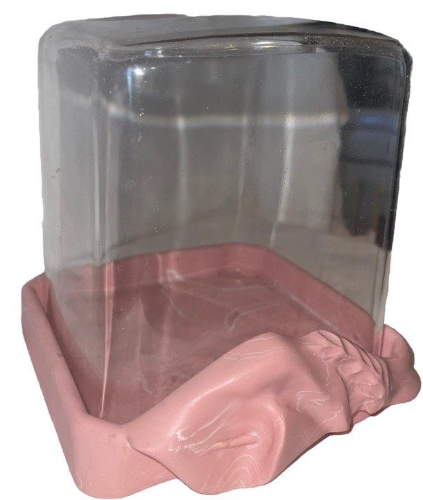 RARE Vintage MCM Thick Lily Flower Lucite & Incolay Tissue Box Holder Cover Pink