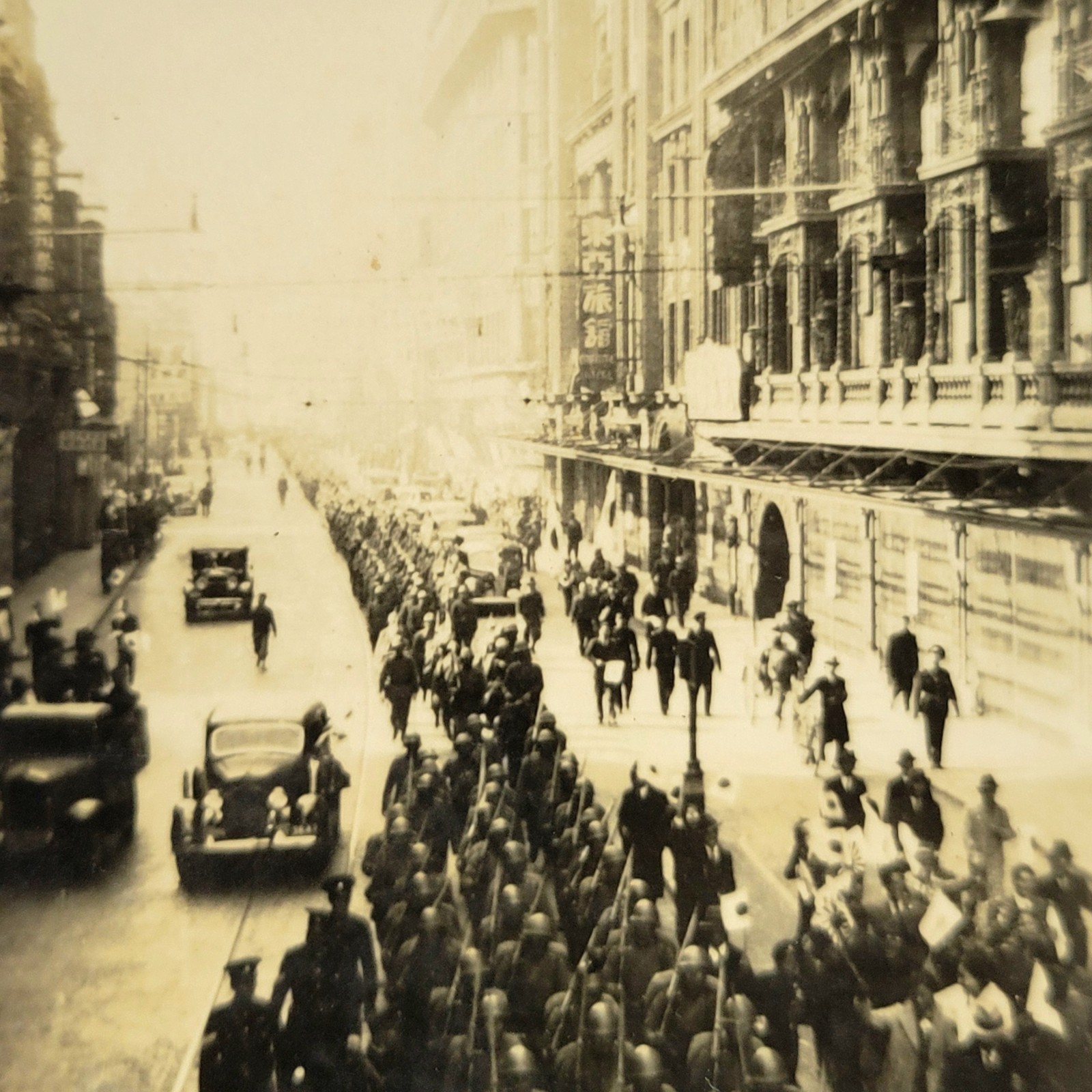 Japanese Troops Marching Nanjing Road Shanghai Photo c1937 Victory Parade
