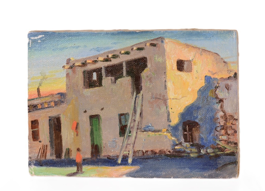 Laguna Pueblo Indians Homes at Laguna New Mexico Small Oil Painting E.A. Burbank