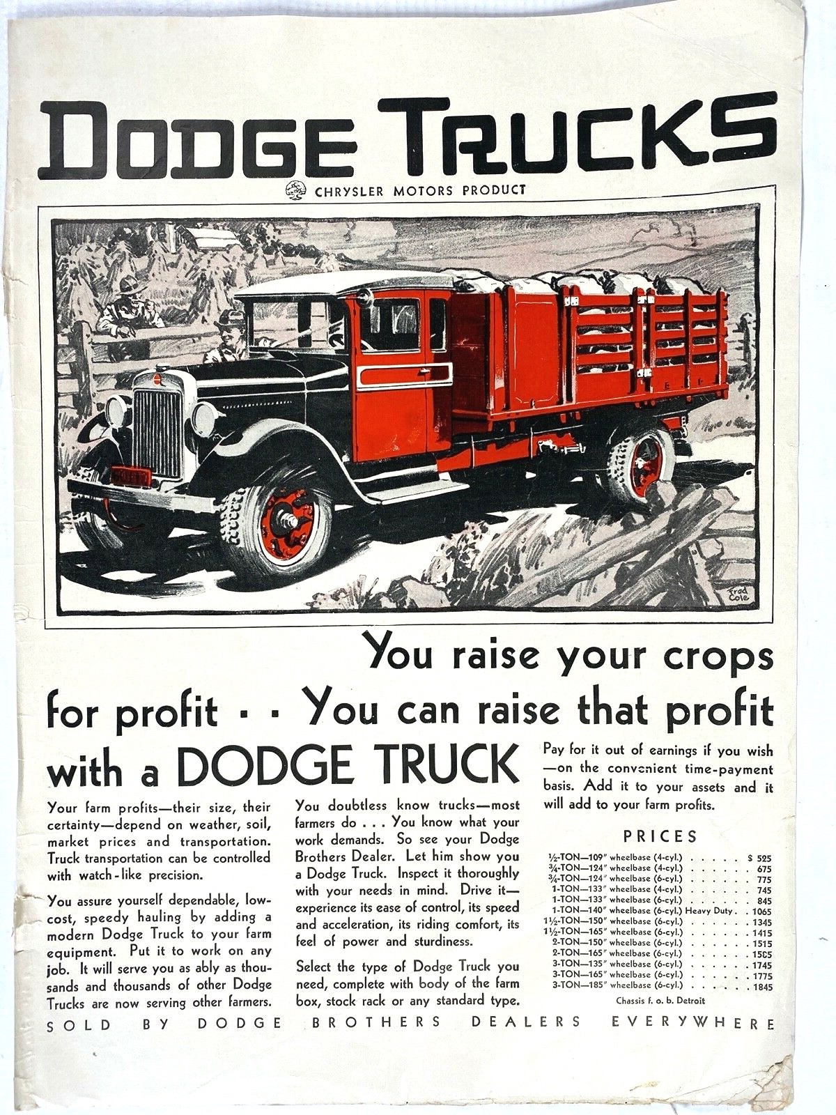 1929 DODGE TRUCKS vintage magazine advertisement FARMING THEME Chrysler Motors
