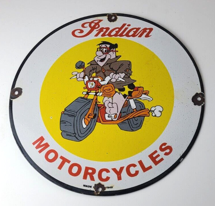 Vintage Indian Motorcycles Sign -Flintstones Bike Sign - Gas Pump Porcelain Sign