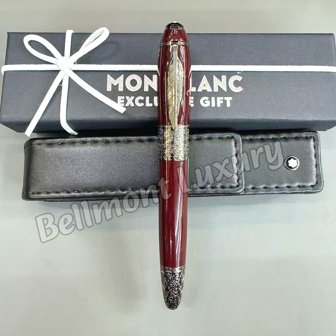 MONTBLANC Daniel Defoe Deep Red Fountain Pen Ornate Silver Trim Rare Edition