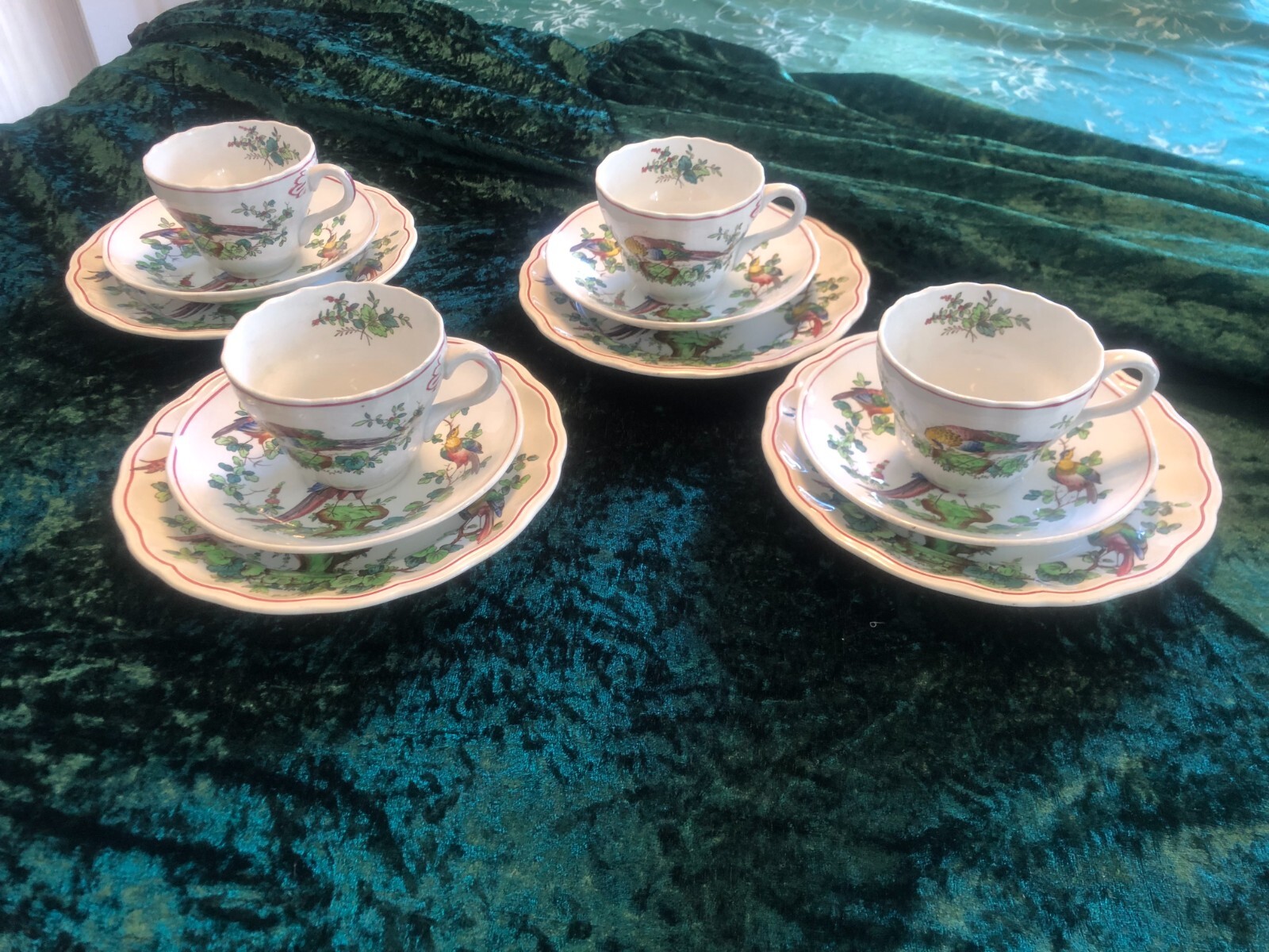 Set of 4 Vintage Copeland Spode Chelsea Birds Trio Coffee Cup+Saucer+Plate