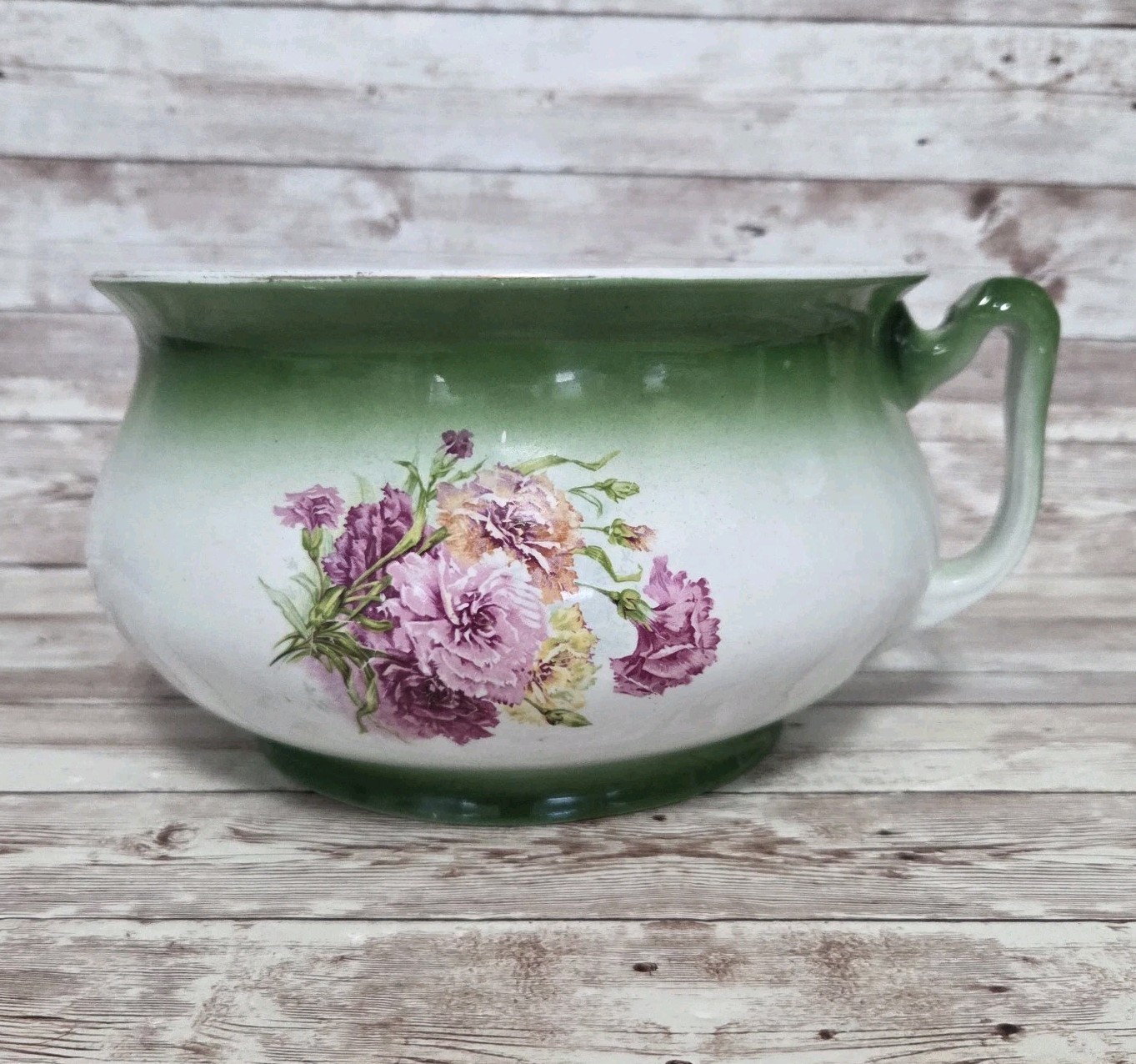 Antique Art Nouveau Ironstone Staffordshire Wood & Sons Chamber Pot Carnations 