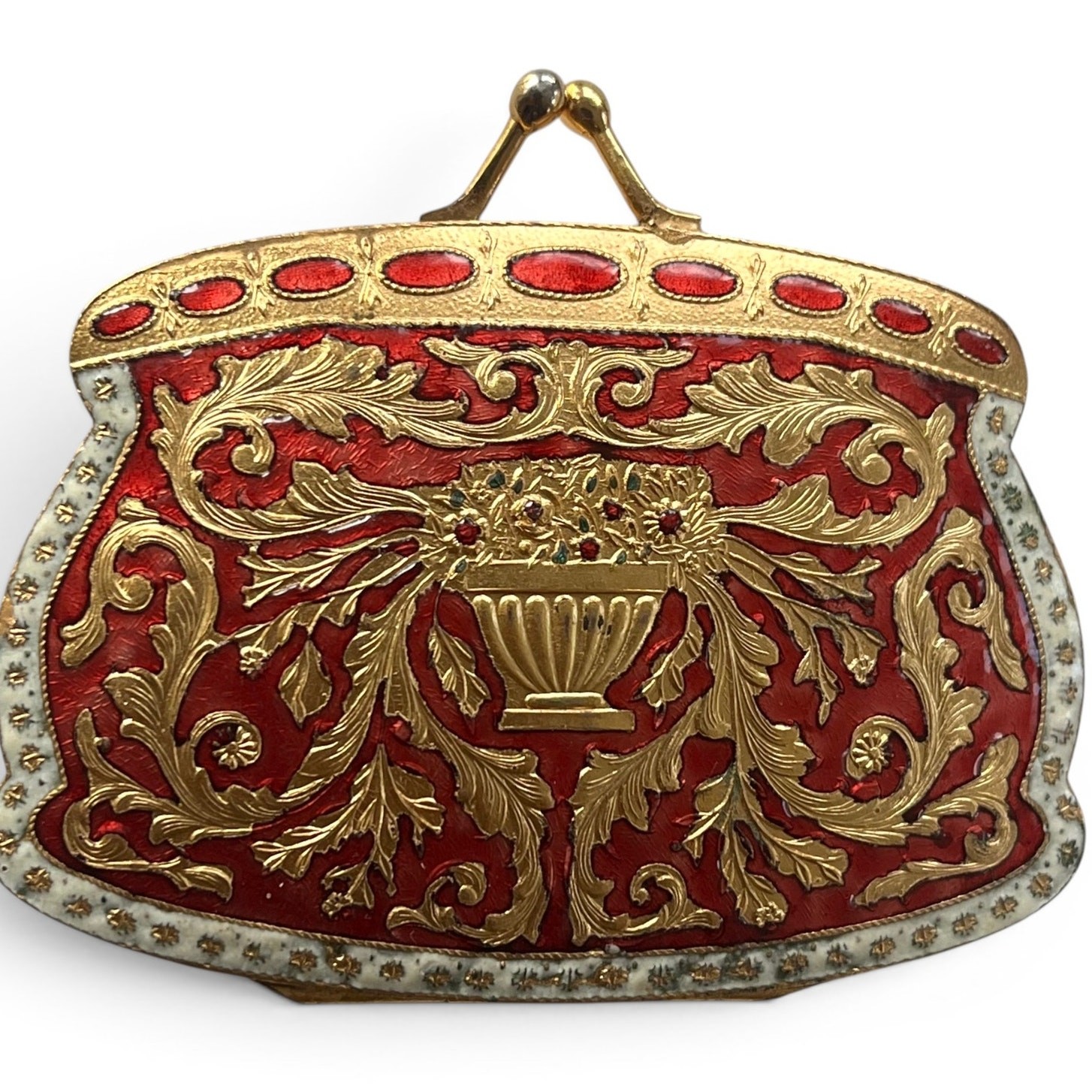 Antique Italian Gold Ormolu Enamel Compact Purse 1900s Vintage RARE
