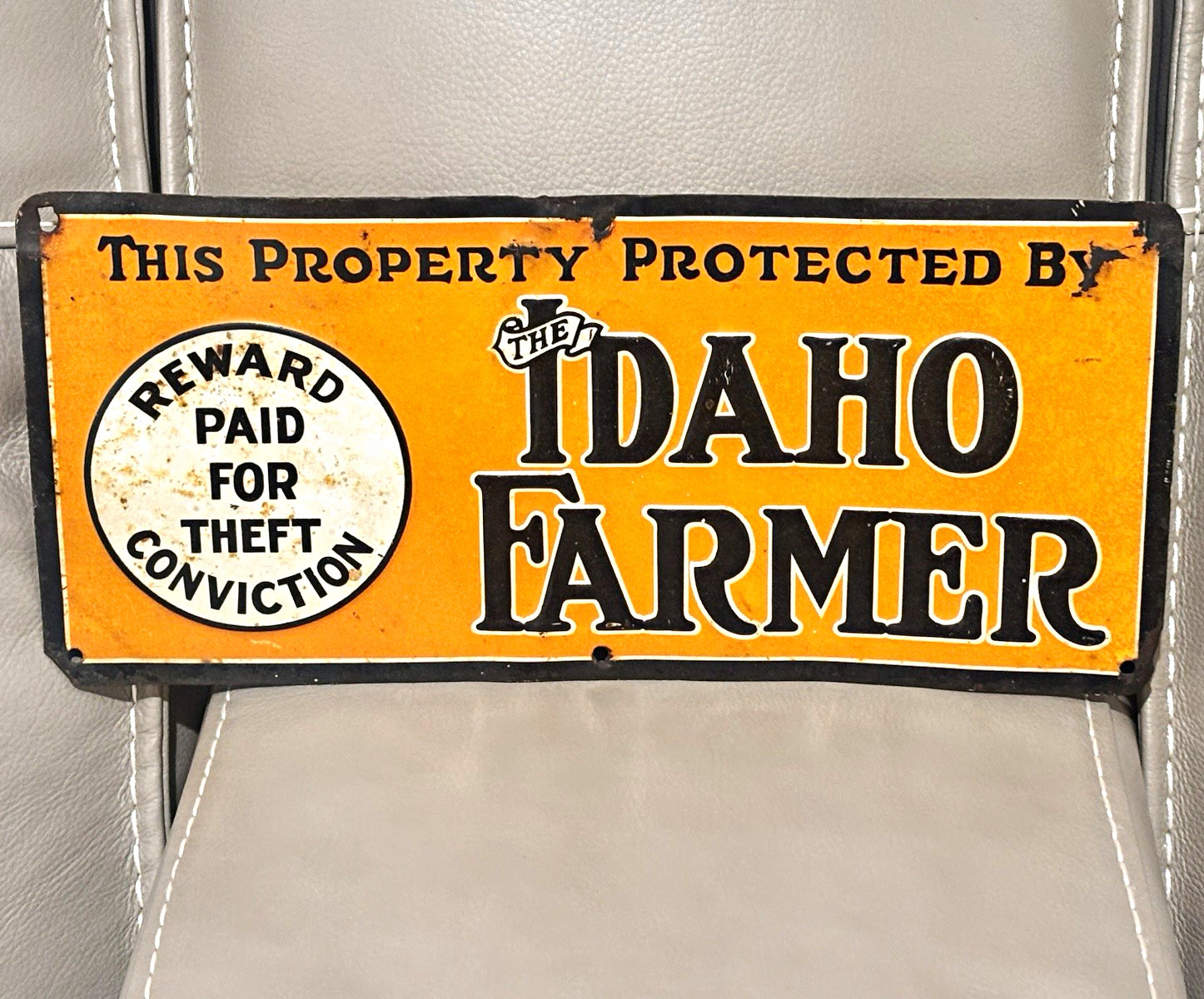 The Idaho Farmer Vintage Original Advertising Embossed Tin Sign early vintage The Idaho Farmer Vintage Original Advertising Embossed Tin Sign early vintage
